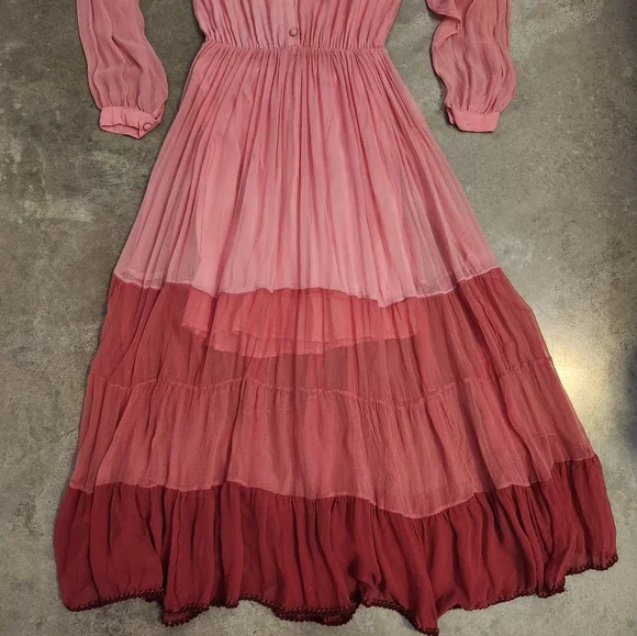 Chasing Unicorns Ombre Dreams Silk Maxi Dress Rose Pink & Red - Picture 4 of 8